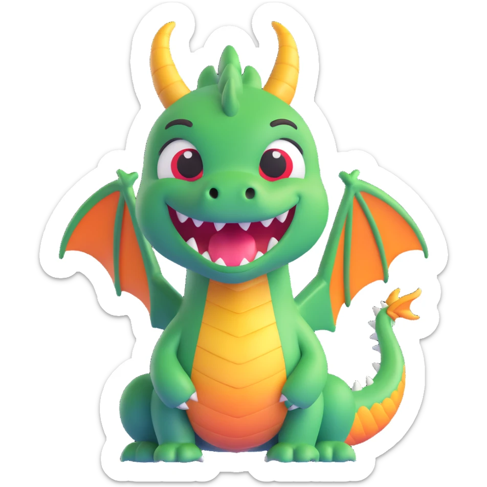 face of a cute fitness dragon coach, 3D emoji style, playful expression, winking sticker