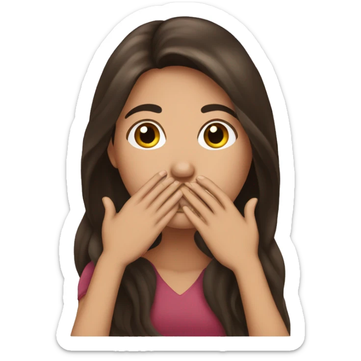 long hair Brunette girl with her Hands covering her mouth sticker