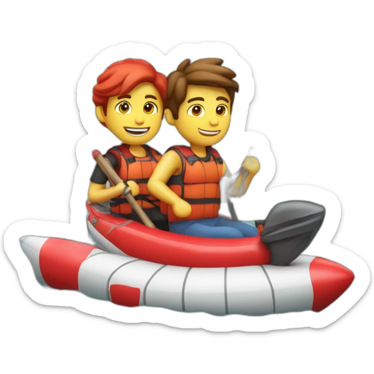 un emoji de un barco inflable rojo pero con motor y una 2 personas pescando en el  sticker
