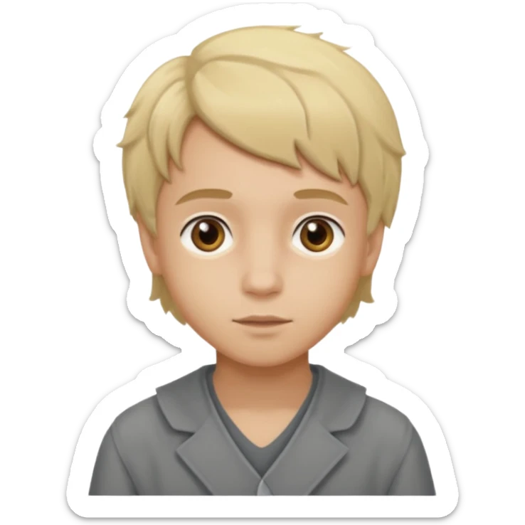 Gavroche From Les Miserables with light skin, brown eyes, blonde hair, gray outfit sticker