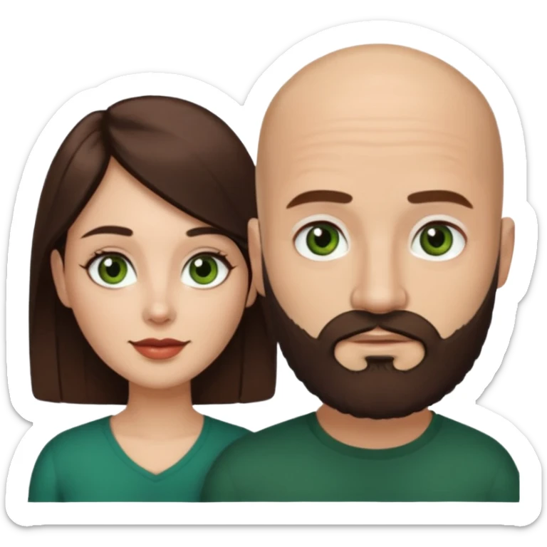 Man beard bald white dark green eyes, woman medium hair brown brown eyed latina  sticker