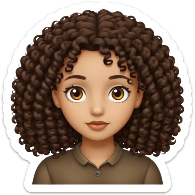 light skinned brown girl with very dark brown hair and dark brown eyes with curly hair sticker