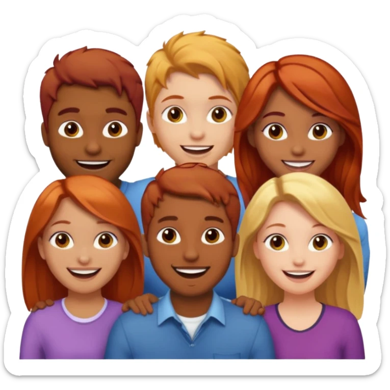 4 inclusive friends (3 girls and 1 man) laughing : 1 man must be brown, 1 girl have to have red hair, an other one must have blond hair and the last one is brown and have brown hair sticker