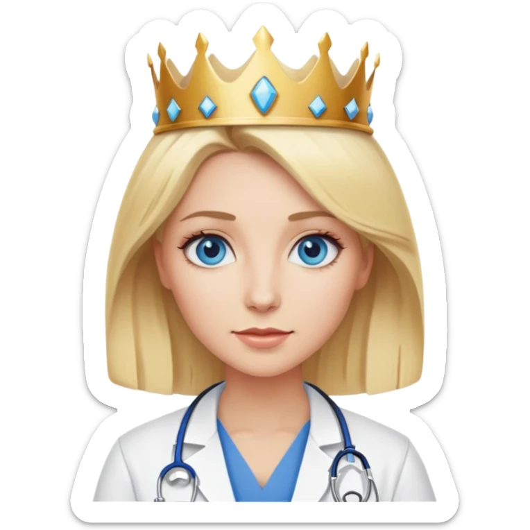 blonde hair blue eye woman doctor with crown  sticker