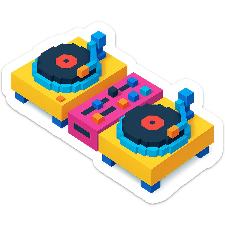 DJ turntables with a sleek design and vibrant colors sticker