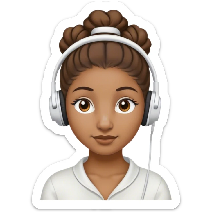 brownskin girl with white headphones on with hair in bun and nose ring sticker