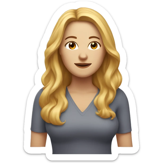 Caucasian woman with golden long hair, freckles, and a plus-size figure. sticker
