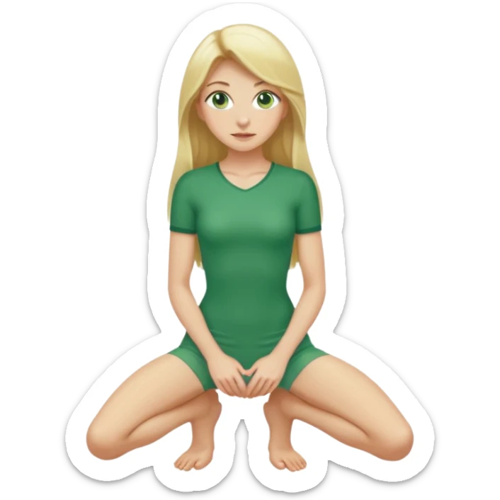 Naked woman tits out long blonde hair green eyes full body skinny legs no clothing on her knees sticker