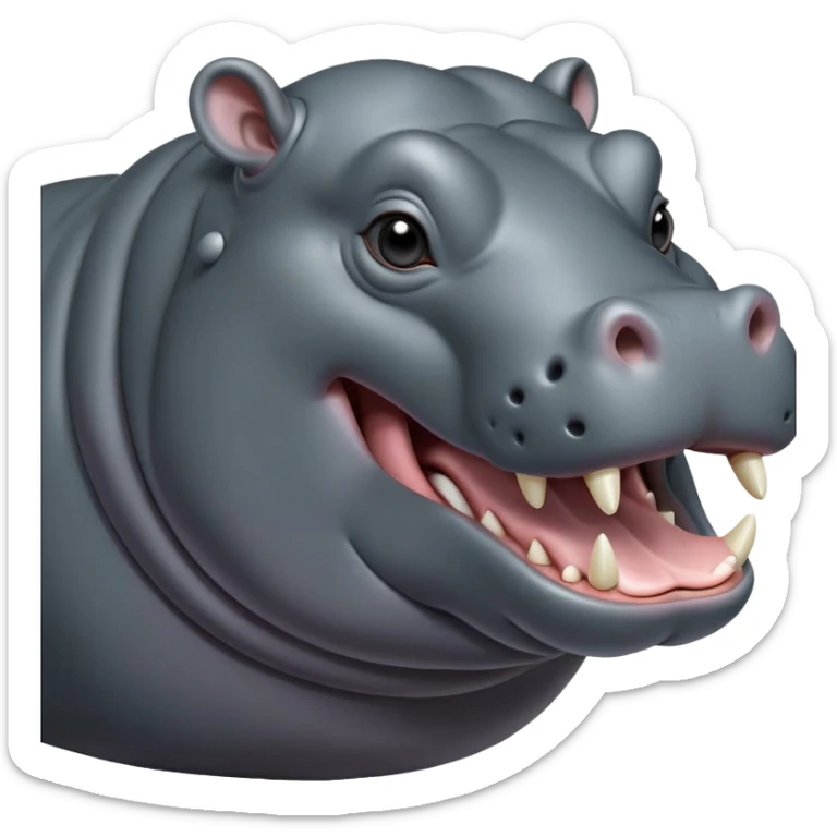 cinematic-noble-yawning hippo-portrait-emoji,-poised-and-regal,-with-a-massive,-robust-build-and-a-smooth,-sleek-slate-gray-hide,-deep-set-soulful-eyes,-simplified-yet-sharp-and-sophisticated-features,-highly-detailed,-glowing-with-a-soft radiance sticker