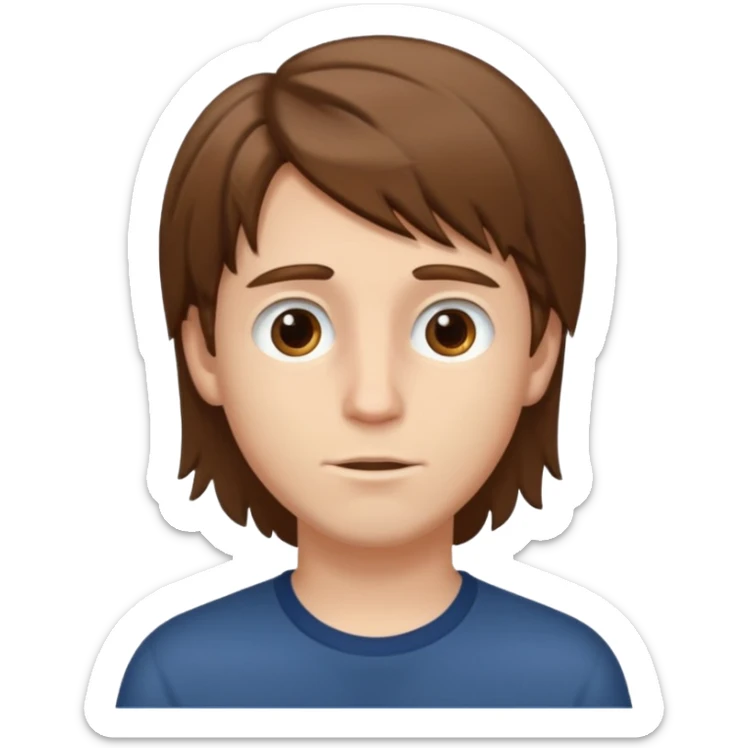 A young white boy with brown hair and eyes, with slightly long, straight and disheveled hair, Make it look aesthetic sticker