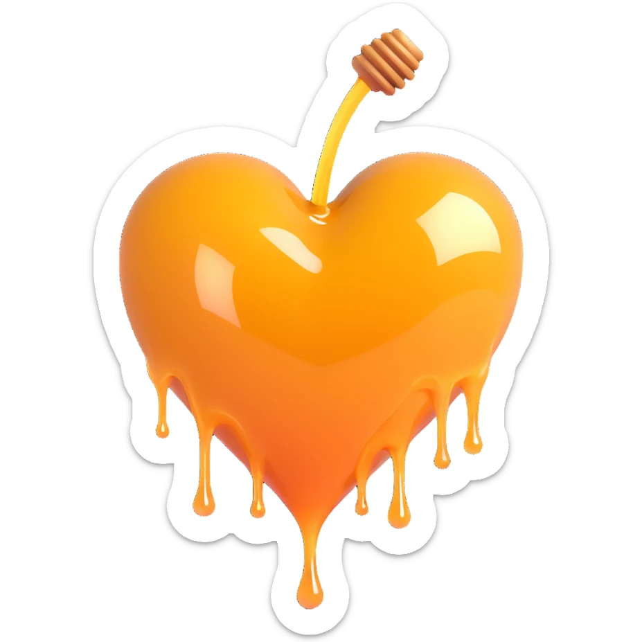 a heart in a rich honey color, dripping with soft, glowing honey, with an ambrosia or nectar-like appearance, radiant and luscious sticker