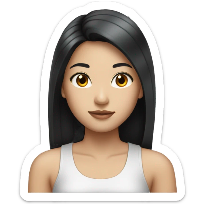 Asian girl with long straight black hair, silver earrings, tank top  sticker