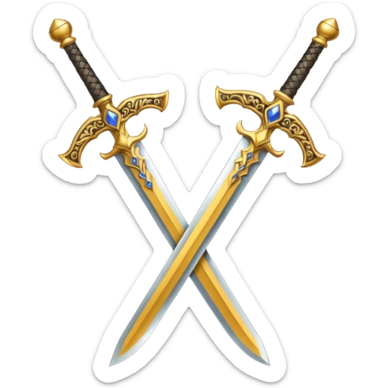 Two Golden royal swords with gold blades and gold handel sticker