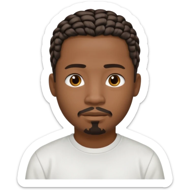 Hazme un emoji de un hombre negro con trenzas cortas, camiseta blanca y una pequeña perilla sticker