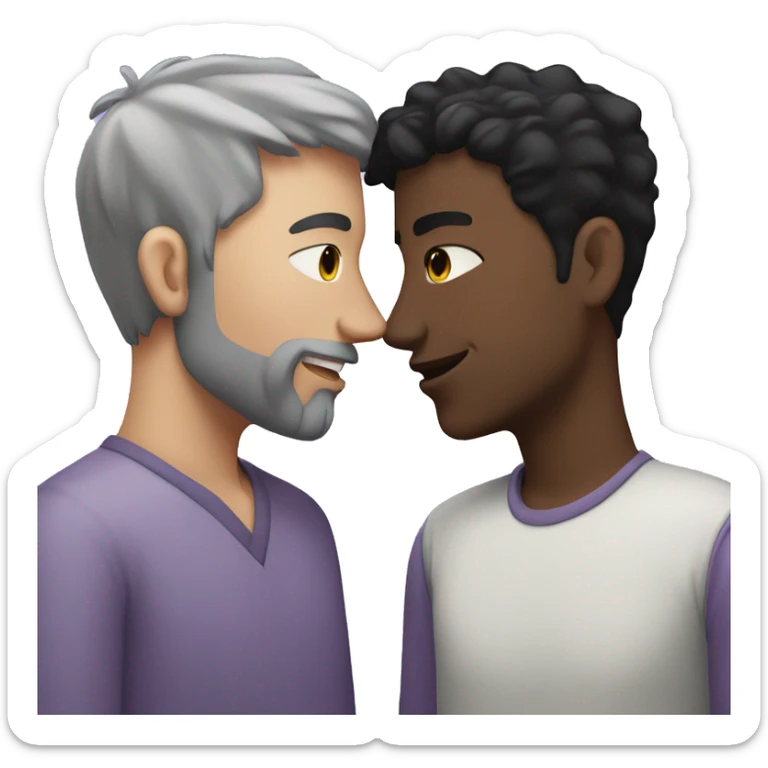 Two men kissing, one of the white with lavender hair and the other person is black with black hair  sticker