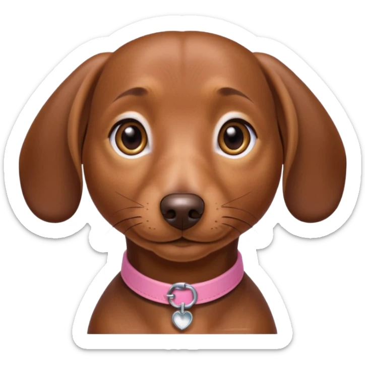 Make a brown short hair dachshund with hazel  eyes and a collar that says the name mocha with a pink band for the collar sticker