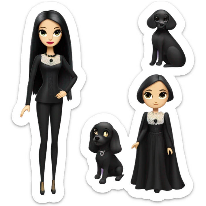 Principessa Barbie, teen Morticia Addams,cute,showing off, show full body,mourning accessories  sticker