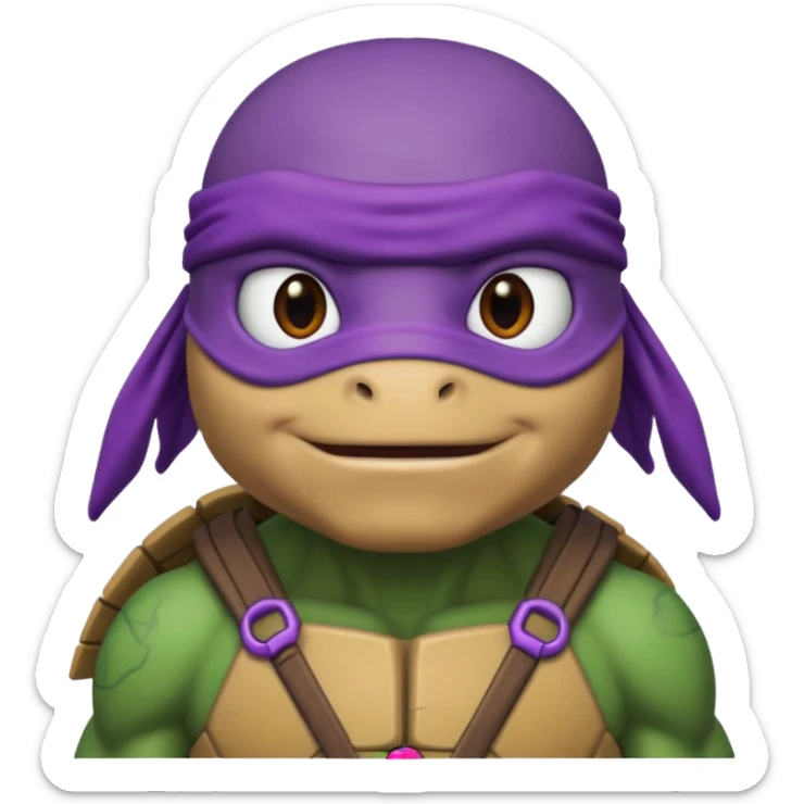 Donatello from Teenage Mutant Ninja Turtles, emoji style, head only, with a purple hacking interface on the screen sticker
