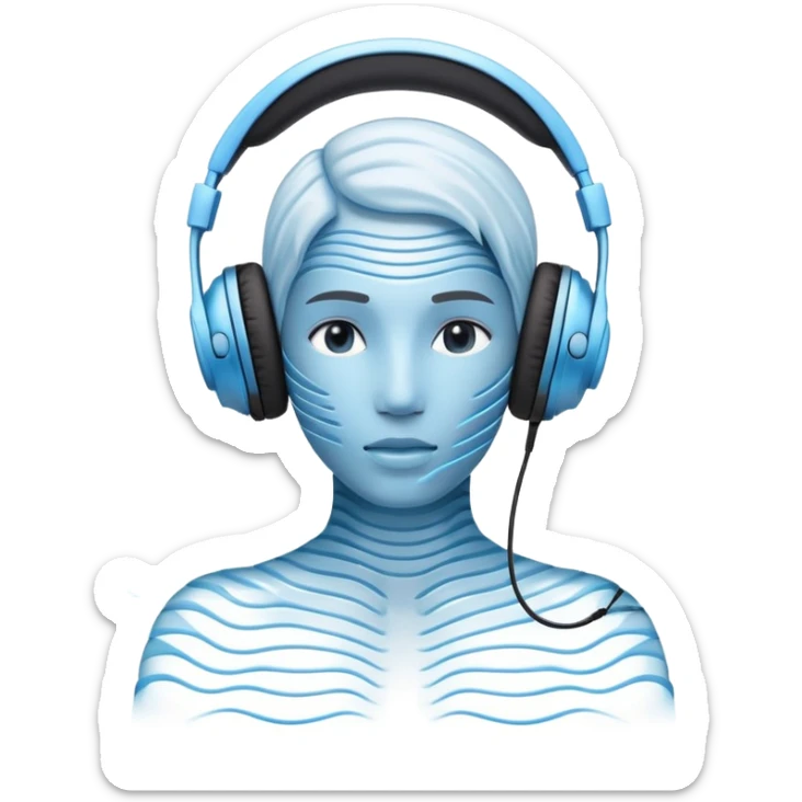 a living being made of sound waves listening to music with headphones sticker