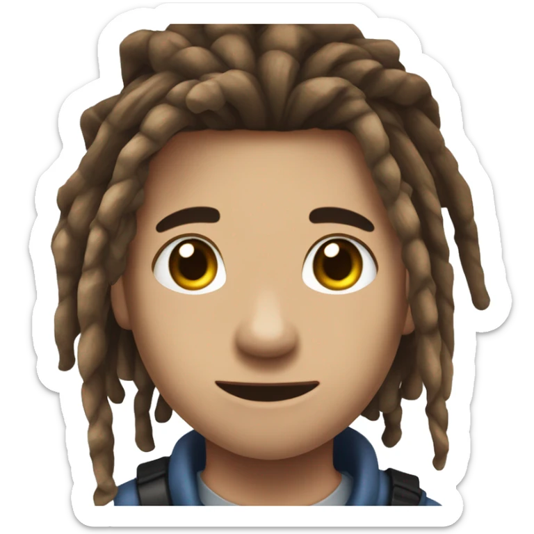  emote for twitch of a boy with brown hair with dreadlocks in your hair, only in his left forearm have a blue ocean shark tatoo sticker