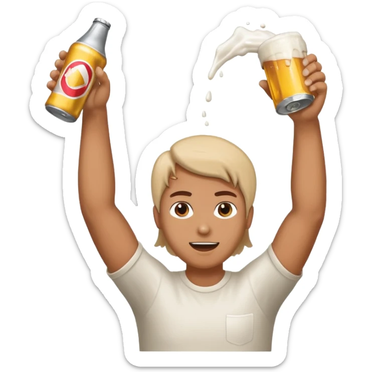 throwing beer can with the arm up in the air with spills from the can sticker