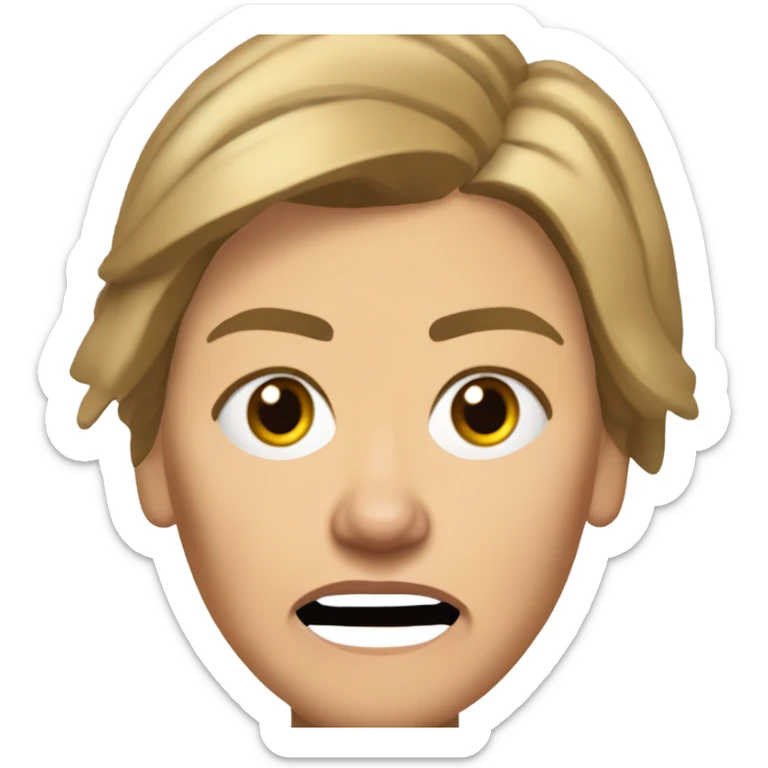 Make a picture of Senator Elizabeth Warren with a traditional Native American headdress make it realistically cartoonish without the braids really accentuate  her wrinkles make her hair blonder and get rid of the headdress besides make her look extremely afraid sticker