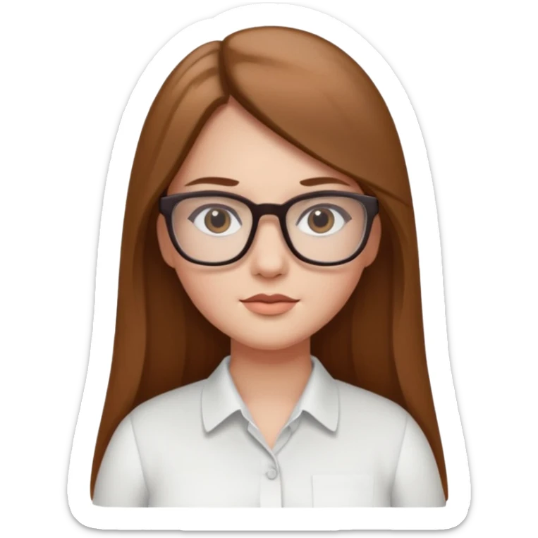 Chica blanca con cabello liso largo café claro, ojos cafe obcuro con lentes cuadrados, gordita, camisa e vestir blanca sticker