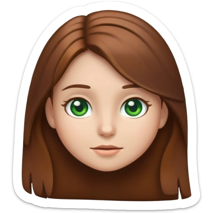 Girl emoji with brown hair, long hair and green eyes sticker