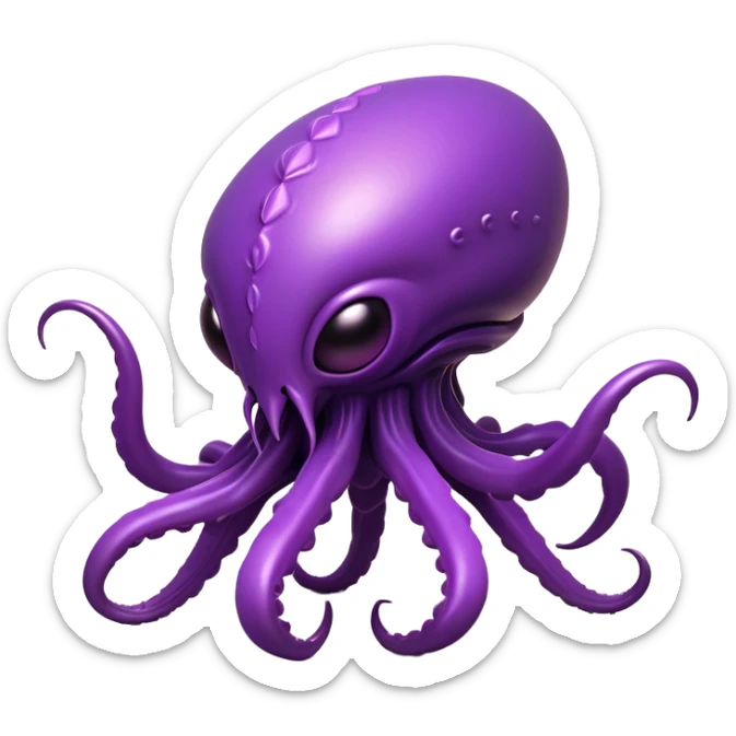 Clash of Clans aesthetic: Cinematic fierce Zerg Alien Emoji, rendered in a 3D vector-style similar to standard emojis with minimal shading and bold, simplified shapes. A compact, isometric, otherworldly creature with insectoid, organic details and subtle, eerie tentacles, softly glowing with a sinister alien charm. Simplified yet unmistakably iconic, highly detailed and consistent, glowing with a soft, spectral radiance and high shine. Stylized with a touch of bio-engineered mischief and a soft glowing outline, capturing the essence of a fearsome extraterrestrial menace with a playful twist! sticker