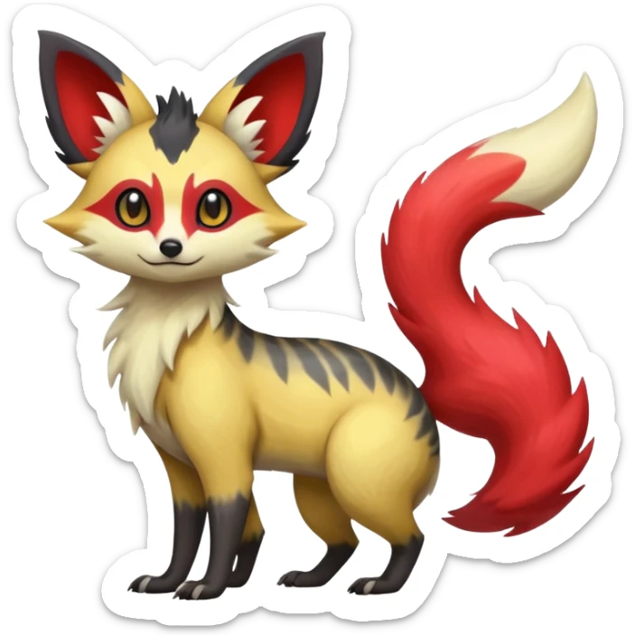 Rare realistic cool cute epic aesthetic colorful Fennekin-Zorua-Civet-Genet-species-Fakemon-hybrid-creature, with markings, full body sticker