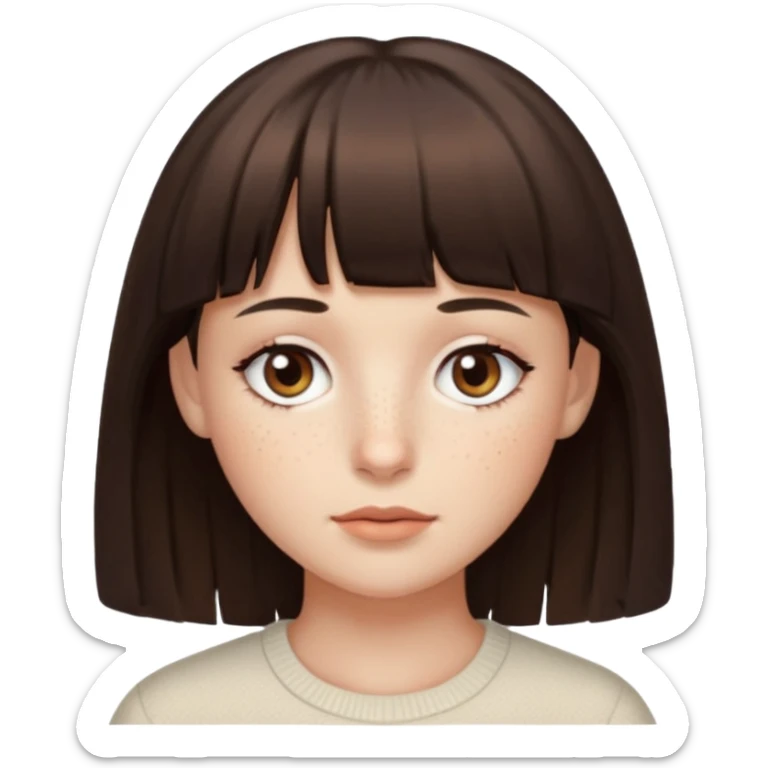 branca, olhos hazel, franjnha, pequenas sardas, cabelo castanho escuro sticker