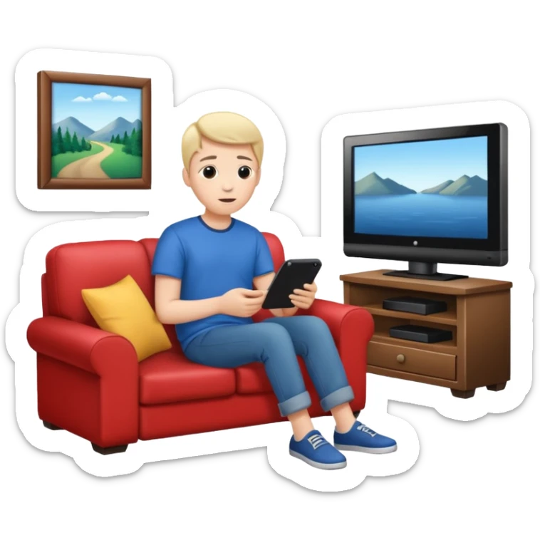 person watching a movie on the TV in their living room sticker