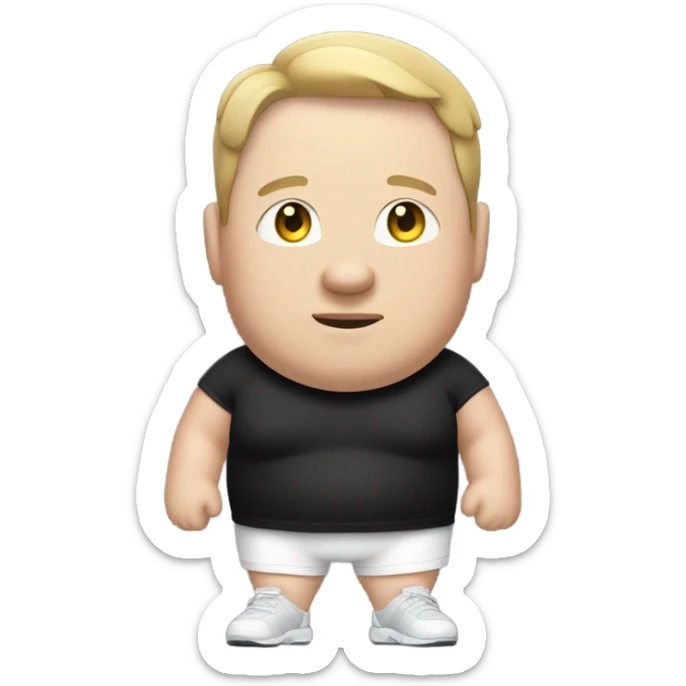 white fat man in sports pants and black t-shirt, short hair sticker