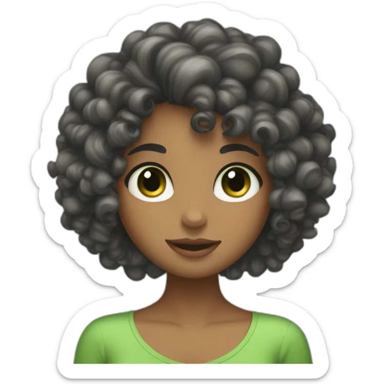 Curly black hair girl big green eyes tanned skin sticker