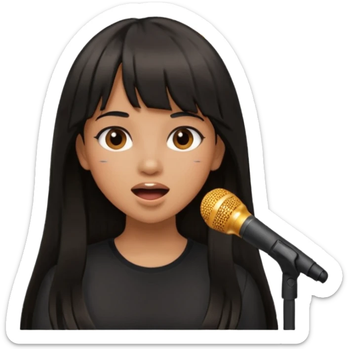 a brown girl with long black hair and a white girl with bangs and light brown medium length hair singing together  sticker