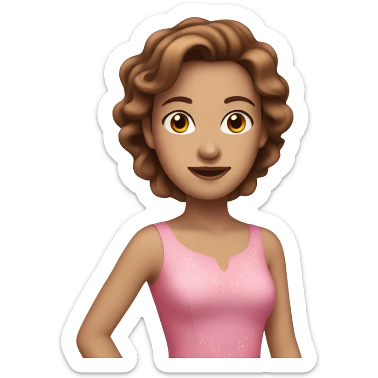 White woman with brown hair wearing a pink dress and ice skating  sticker