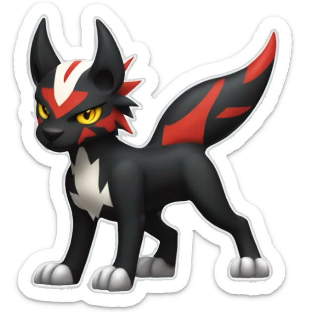 Black Cool Edgy Litten-Houndoom-Luxray Fakémon Digimon with Red and white Edgy markings, full body, outlined sticker
