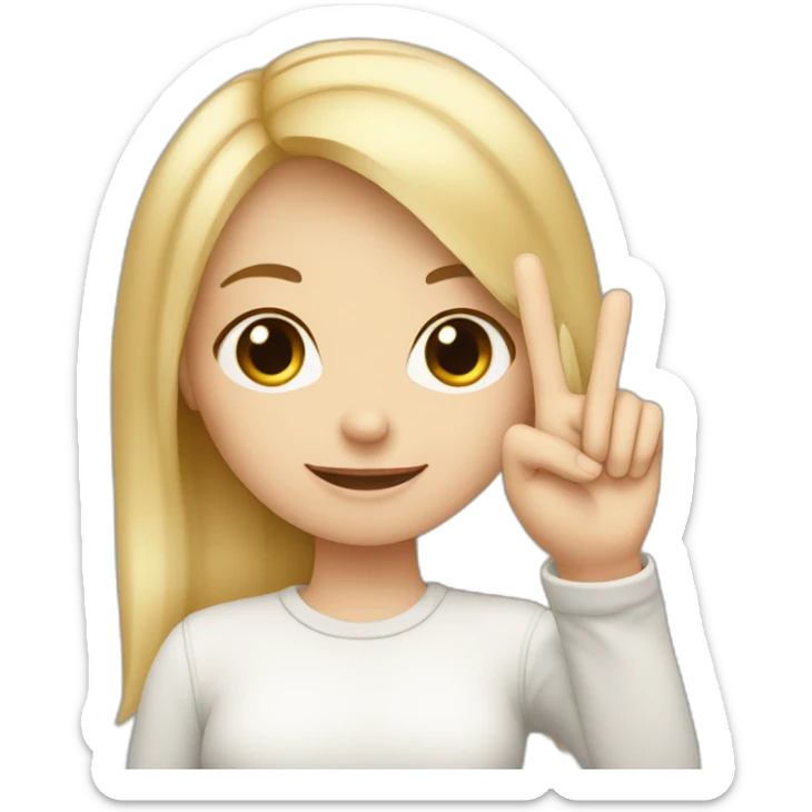 white skin girl with blonde hair showing three fingers up on her one hand sticker