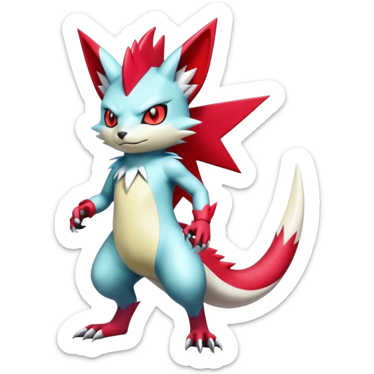 Cool Edgy Badass Shiny Colorful Digimon-Sneasel-Zangoose-hybrid full body sticker