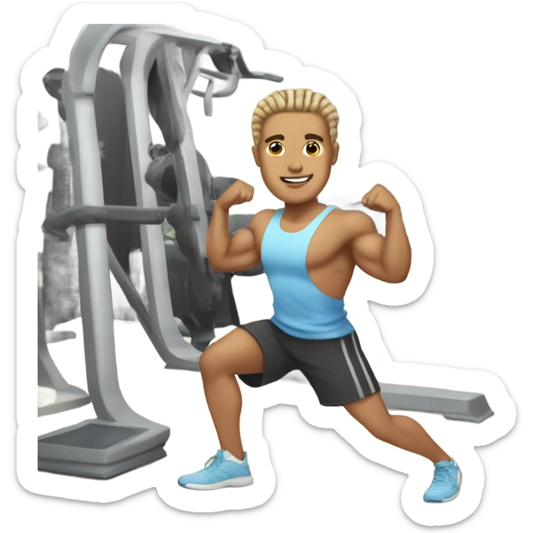 light skin male with braided hair working out in the gym sticker