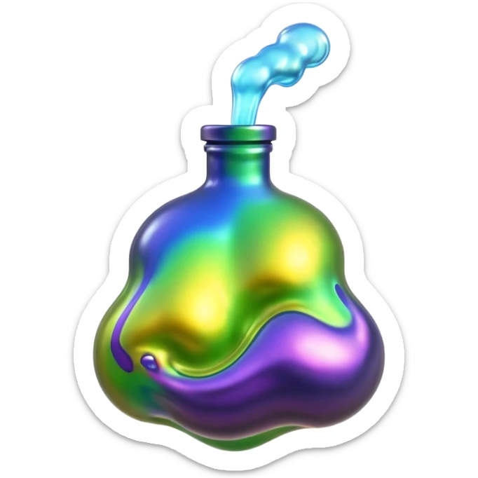 3D render of Oil Slick, toxic waste aesthetic, bubbling liquid, industrial warning texture. sticker