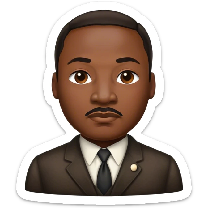 Cinematic Realistic Martin Luther King Jr. Portrait Emoji, depicted as a compassionate determined civil rights leader in period attire with a powerful gaze, rendered with rich textures and inspiring dynamic lighting that captures his historic legacy. sticker
