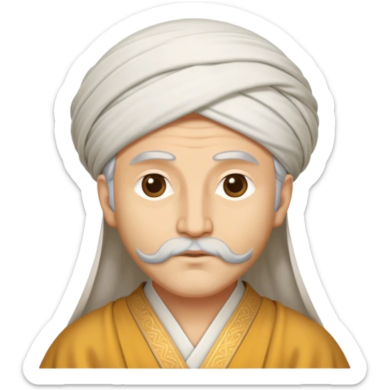 Cinematic Realistic Rumi Portrait Emoji, depicted as a mystical poet with soulful eyes and flowing traditional robes, rendered with delicate textures and ethereal soft lighting that captures his transcendent spiritual wisdom. sticker