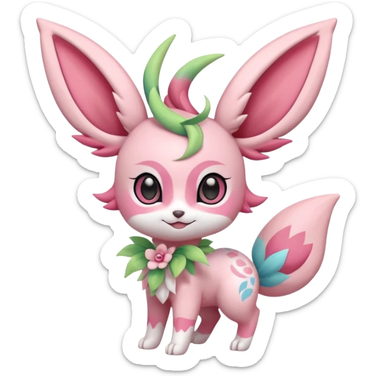 Rosy floral romantic cute kawaii Sylveon-Celebi-Leafeon-Pokémon-Digimon-Fakémon-hybrid-fusion-creature sticker