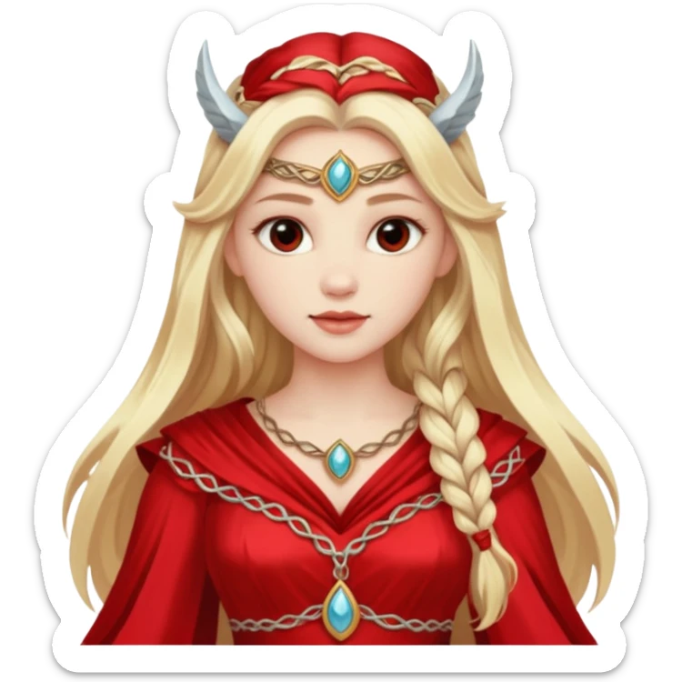 Freya, Love Goddess from Norse Mythology with long blonde hair, red outfit sticker