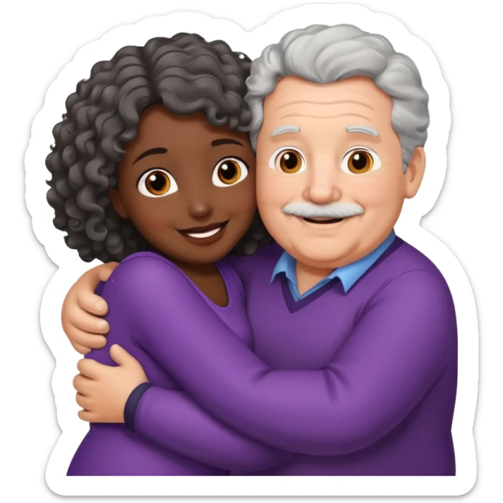  Old White  fat man no hiar hugging dack skin curly hair woman sticker