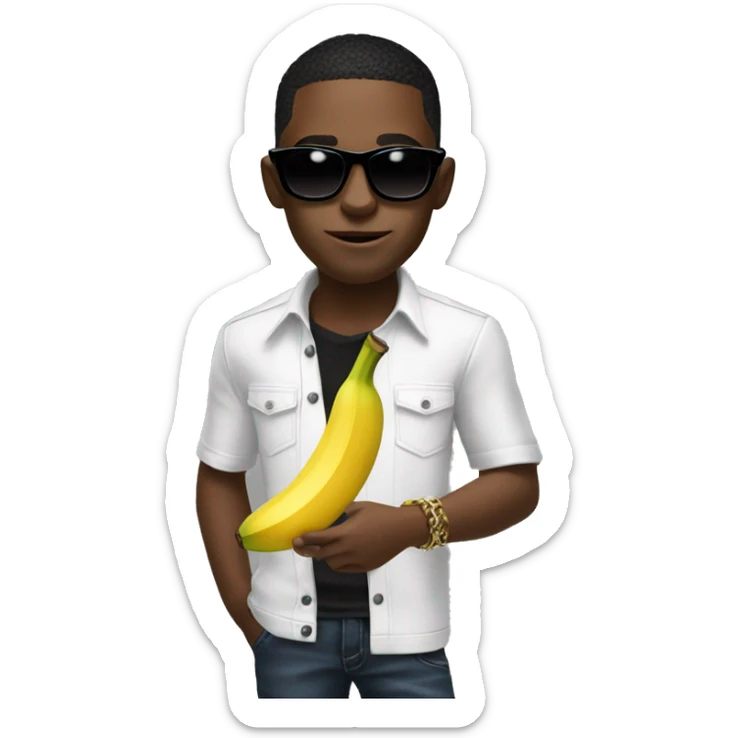 Young black male with a banana in his hand wearing soulja boy sunglasses  sticker