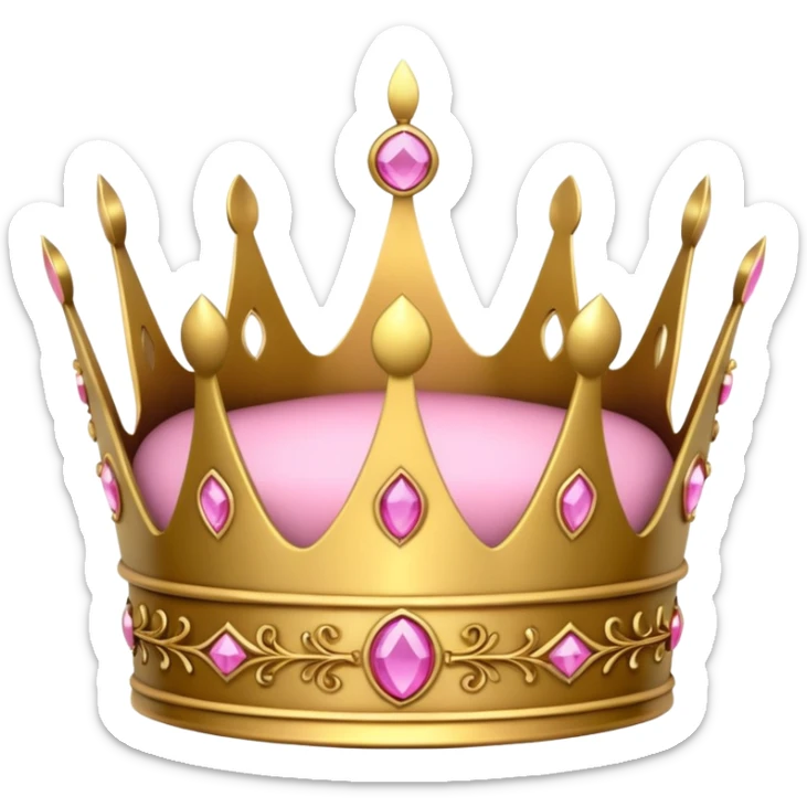 A luxurious golden crown with pink accents and elegant details, featuring a prominent empty space or cutout in the center sticker