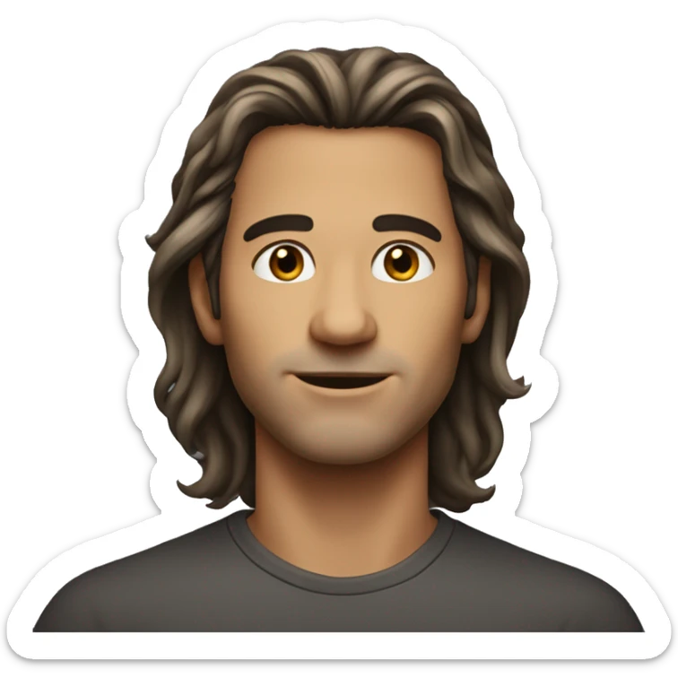 a man, with long curved hair from the top of his hair, skin lightly dark, aged is between 27 to 32 sticker