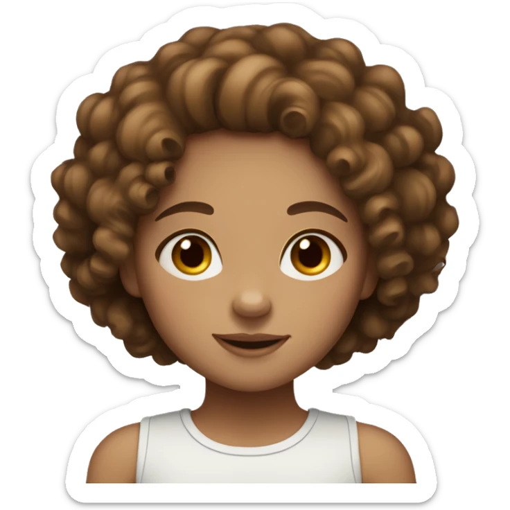 Girl with brown litle curly hair, light skin and brown eyes, and subtle freckles sticker